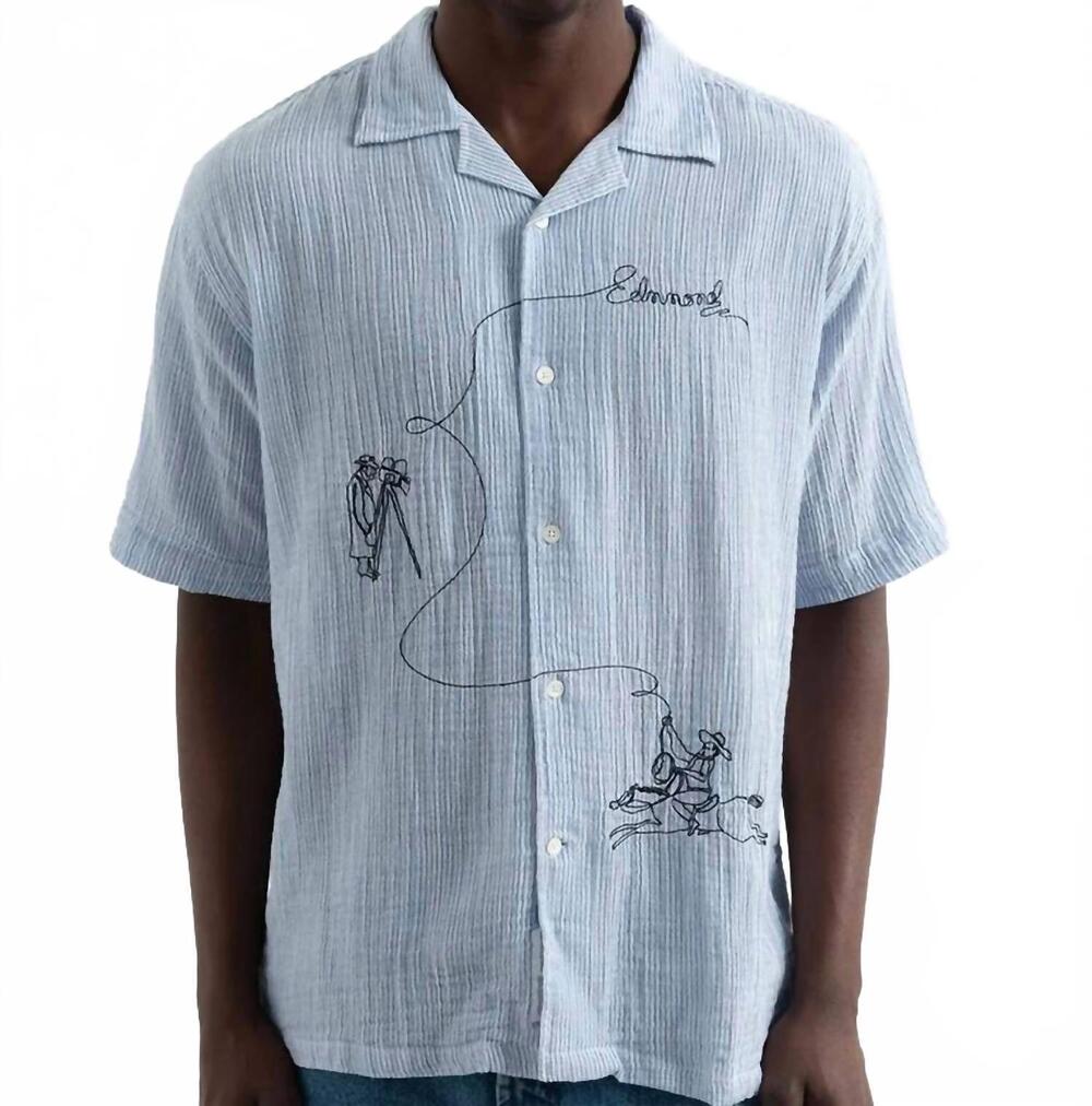 NEW EDMMOND STUDIOS western short sleeve shirt in blue